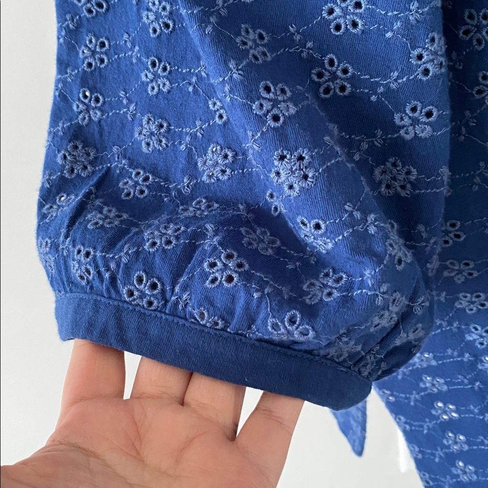 Rare J. Jill Deep Indigo Blue Eyelet Tunic XL Balloon 3/4 Sleeves Coastal Boho - Picture 7 of 10